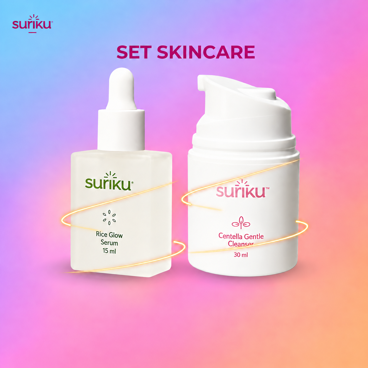 Set skincare Suriku — Rice Glow Serum dan Centella Gentle Cleanser